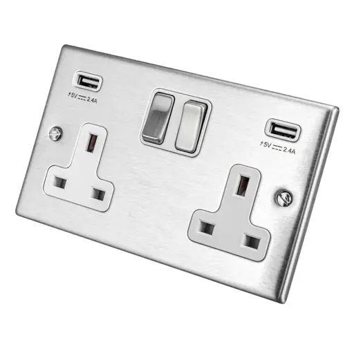 Hartland Stain Steel 2 Gang 13A 2 Pole USB Socket