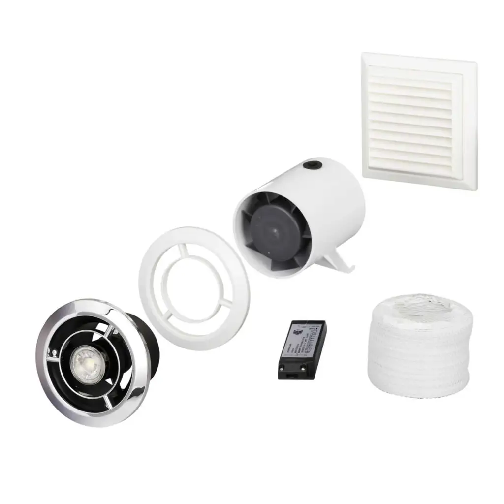 Domus 100mm 4" In-Duct LED Showerlight Fan Kit with Timer