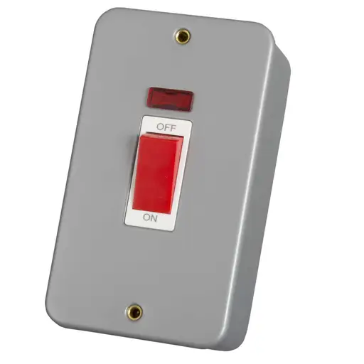 Click 45A 2 Gang Vertical Switch with Neon Metal Clad