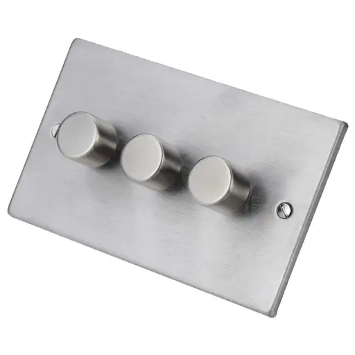 [743XLEDITB100] Hartland Stain Steel 3 Gang 100W LED 2 Way Dimmer