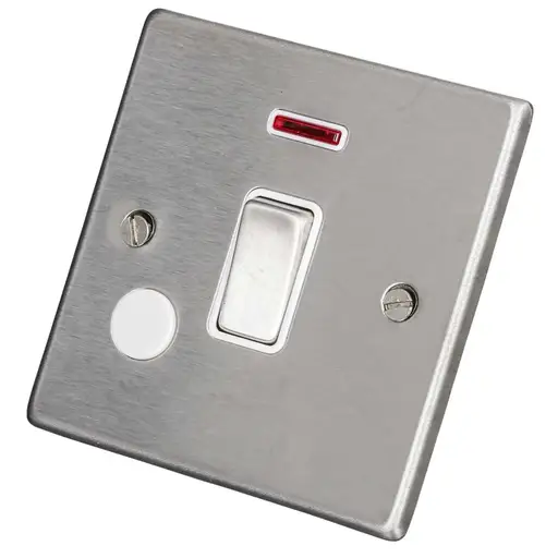 [74DPNCSS-W] Hartland Stain Steel 1 20AX 2 Pole Switch Outlet Neon